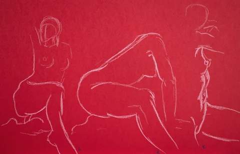 Gesture sheet, 3 poses by Riley Adamson
