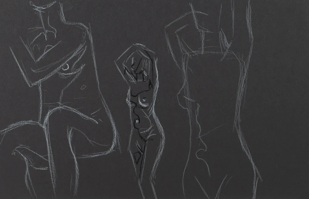 Gesture sheet, 3 poses by Riley Adamson