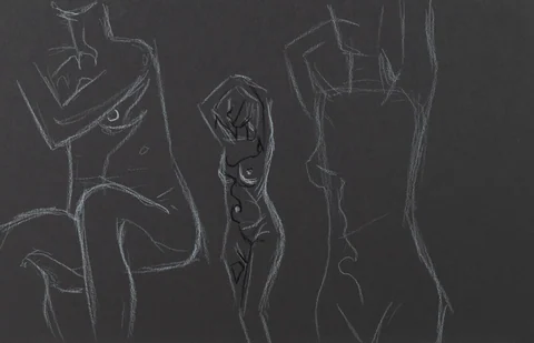 Gesture sheet, 3 poses by Riley Adamson