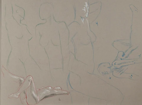 Gesture sheet, 7 poses by Riley Adamson