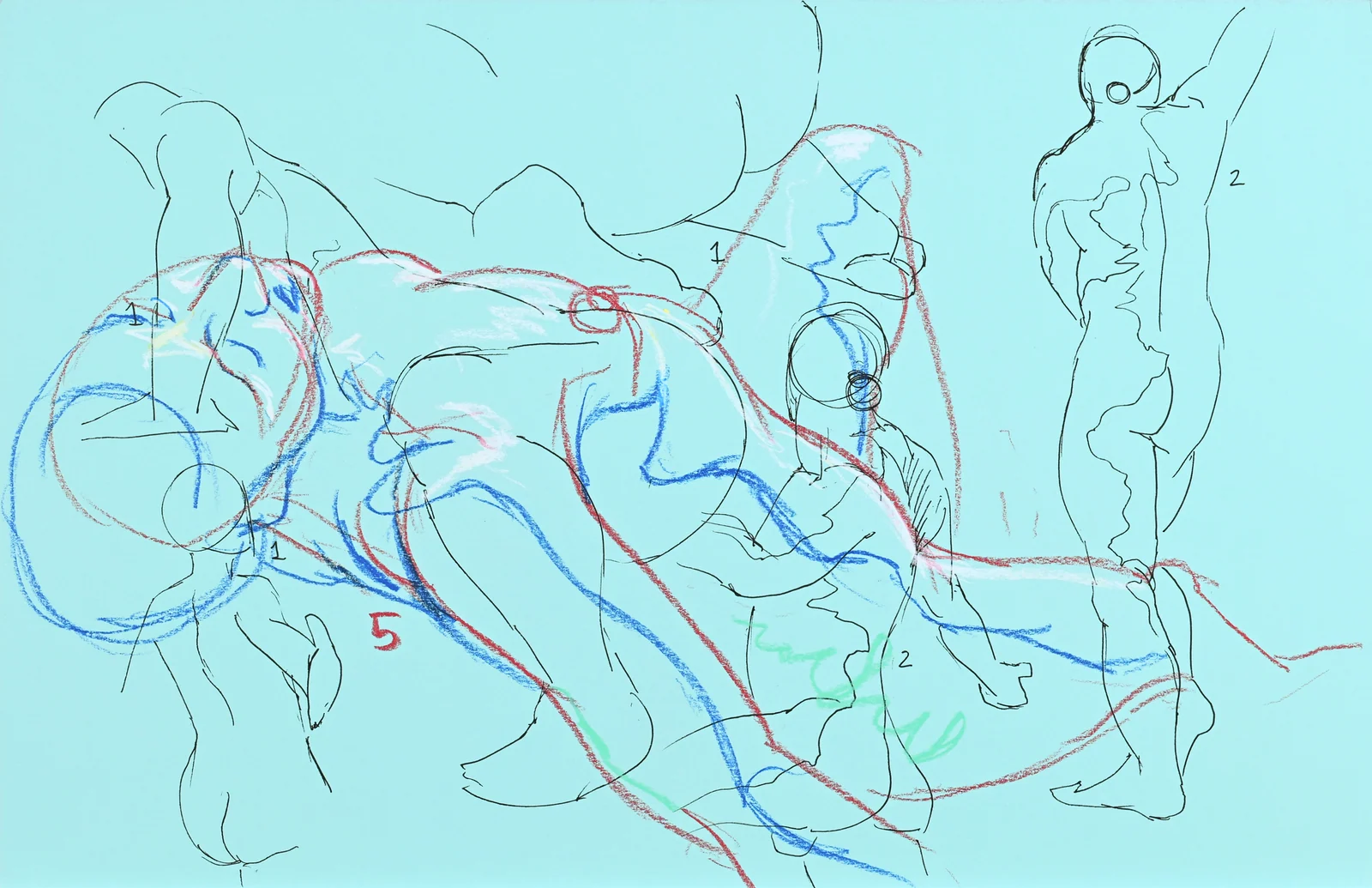 Gesture sheet, 5 poses by Riley Adamson