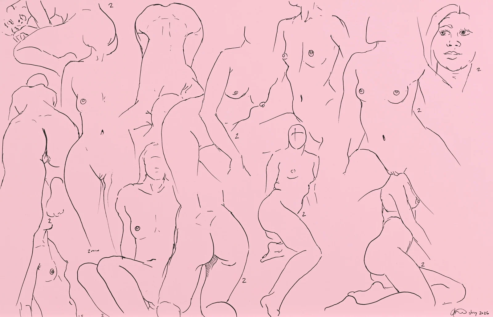 Gesture sheet, 11 poses by Riley Adamson