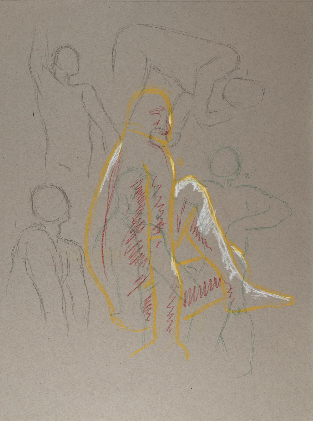 Gesture sheet, 5 poses by Riley Adamson