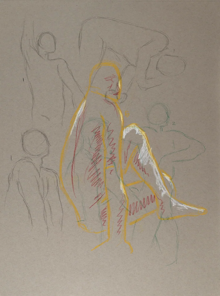 Gesture sheet, 5 poses by Riley Adamson