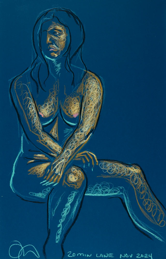 Seated figure, front view by Riley Adamson