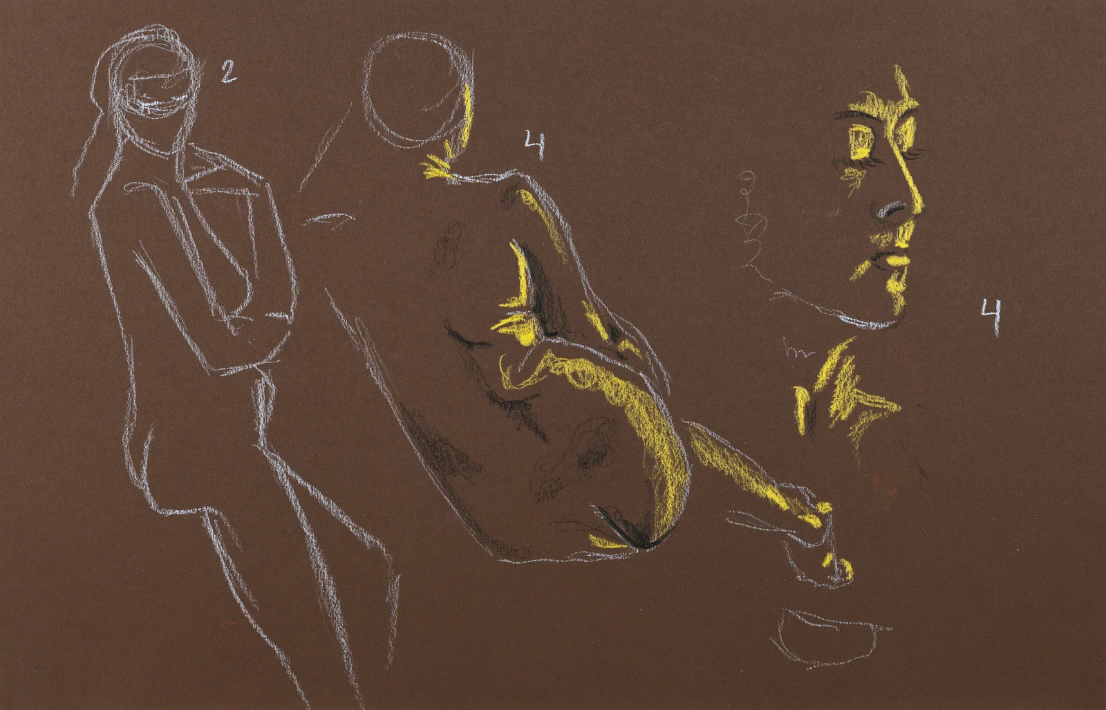 Gesture sheet, 3 poses by Riley Adamson