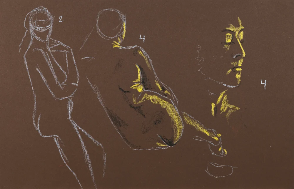 Gesture sheet, 3 poses by Riley Adamson