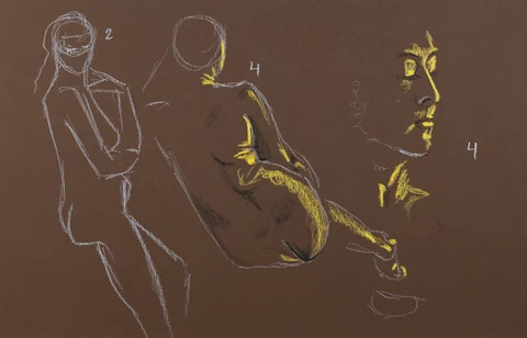 Gesture sheet, 3 poses by Riley Adamson