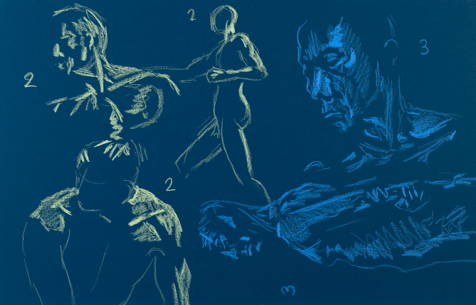 Gesture sheet, 4 poses by Riley Adamson