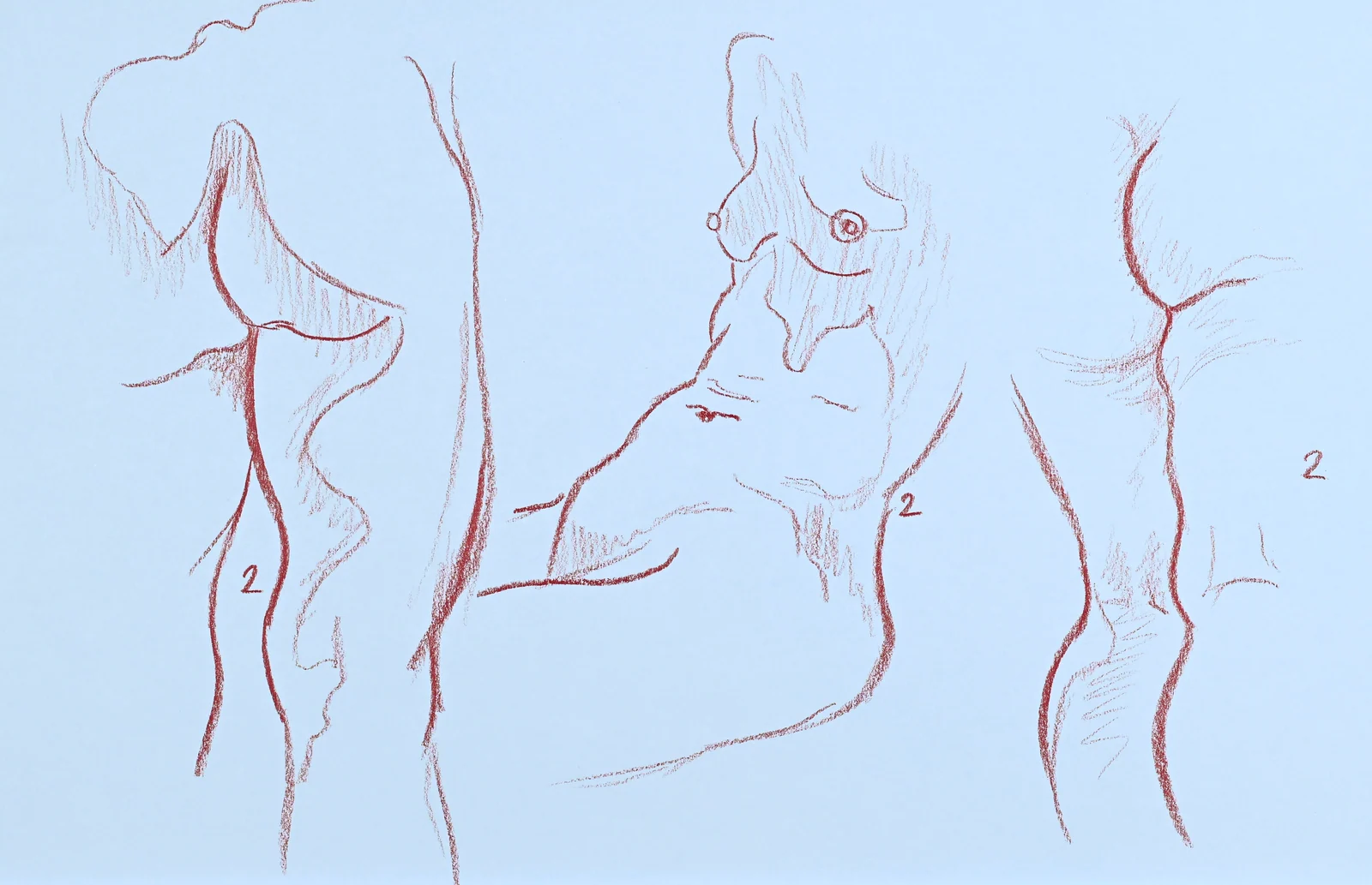 Gesture sheet, 3 poses by Riley Adamson