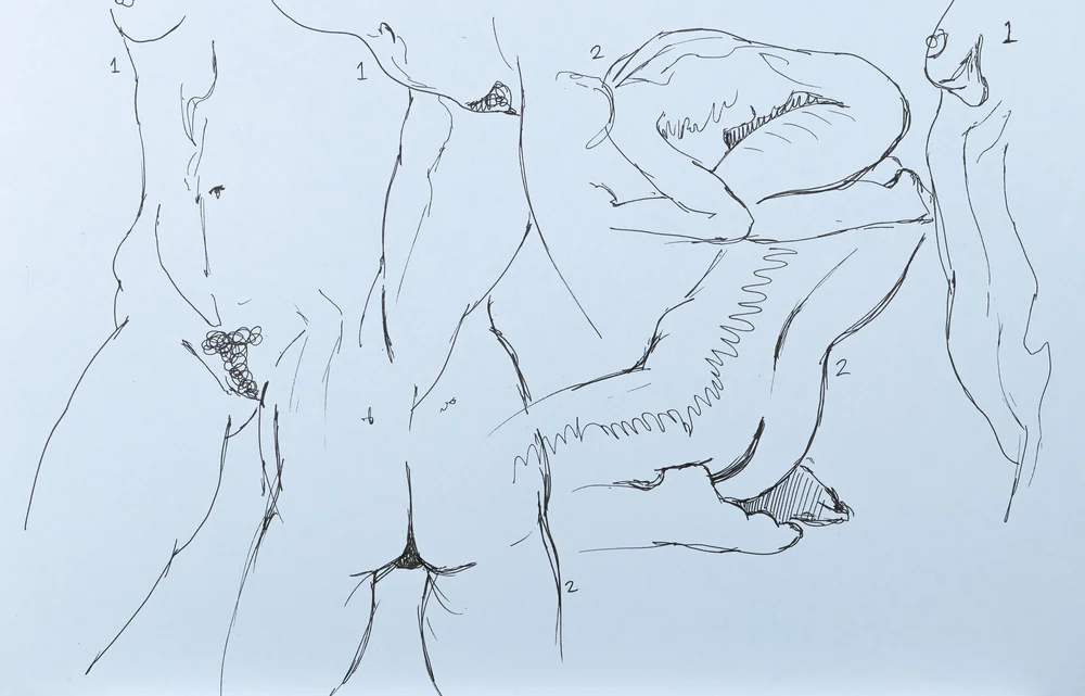Gesture sheet, 4 poses by Riley Adamson
