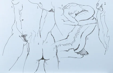 Gesture sheet, 4 poses by Riley Adamson