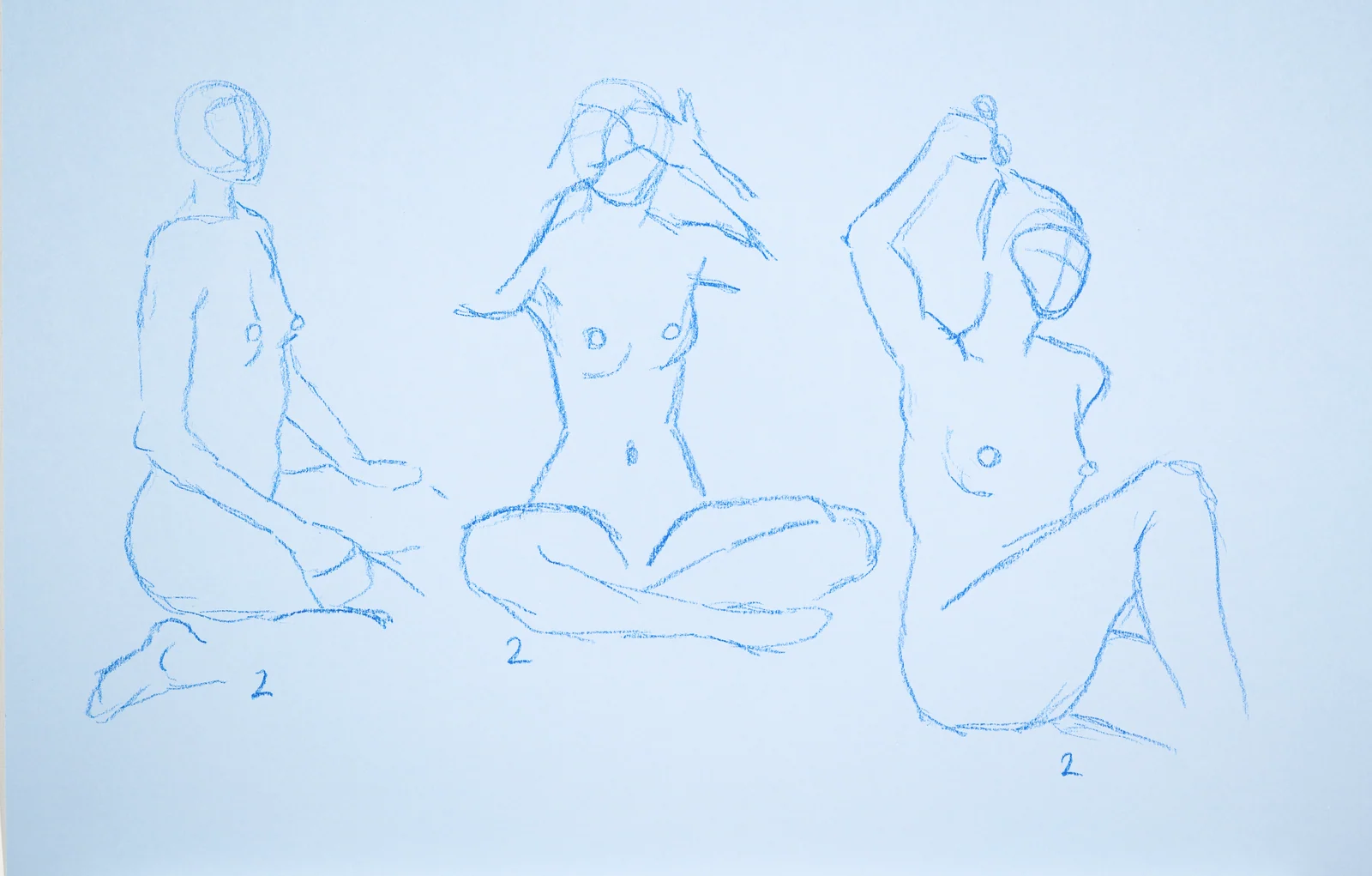 Gesture sheet, 3 poses by Riley Adamson