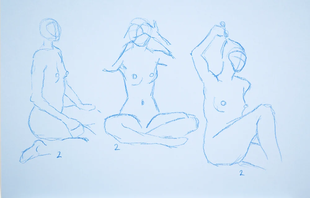 Gesture sheet, 3 poses by Riley Adamson
