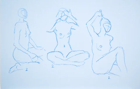 Gesture sheet, 3 poses by Riley Adamson