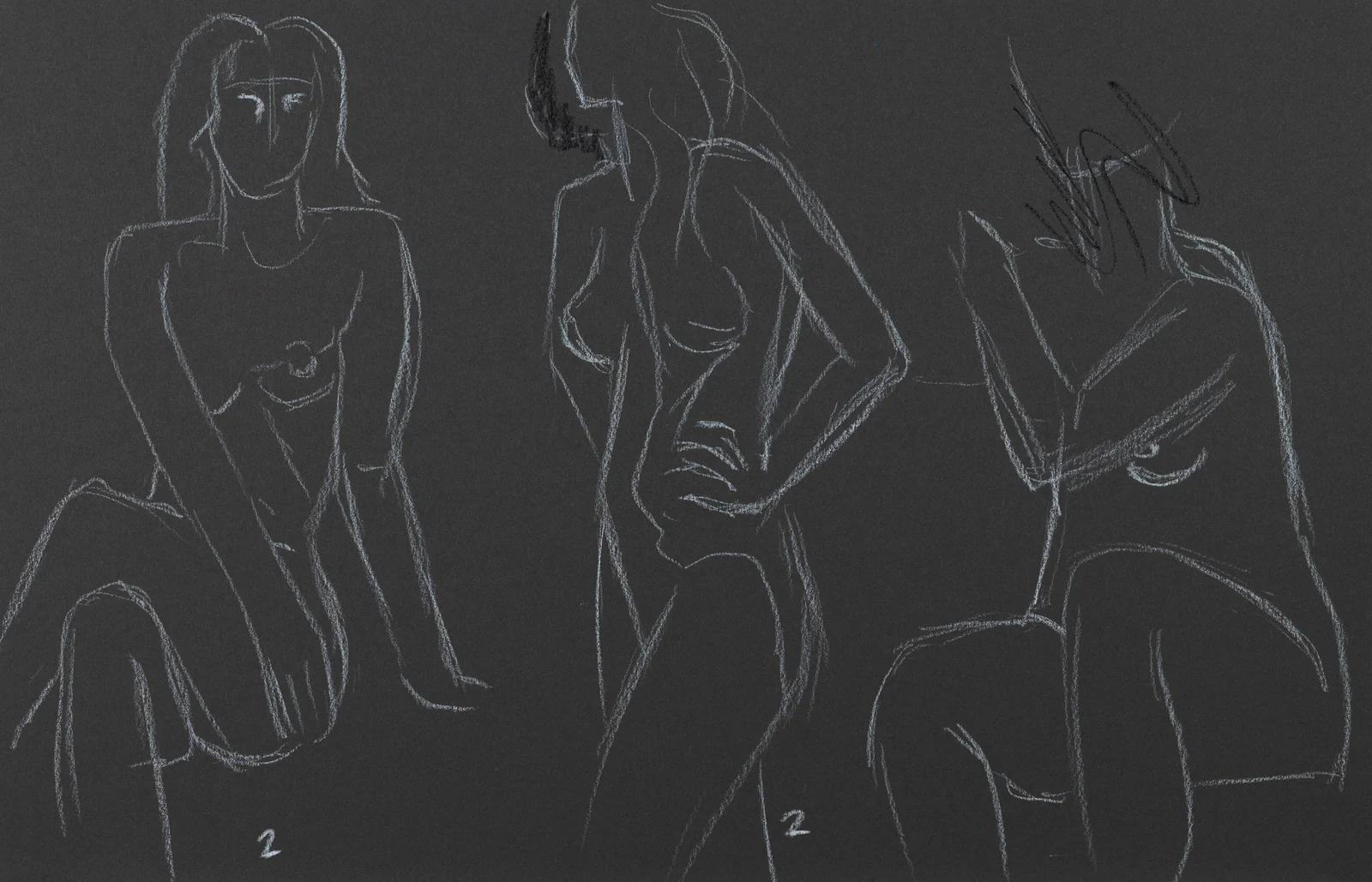 Gesture sheet, 3 poses by Riley Adamson