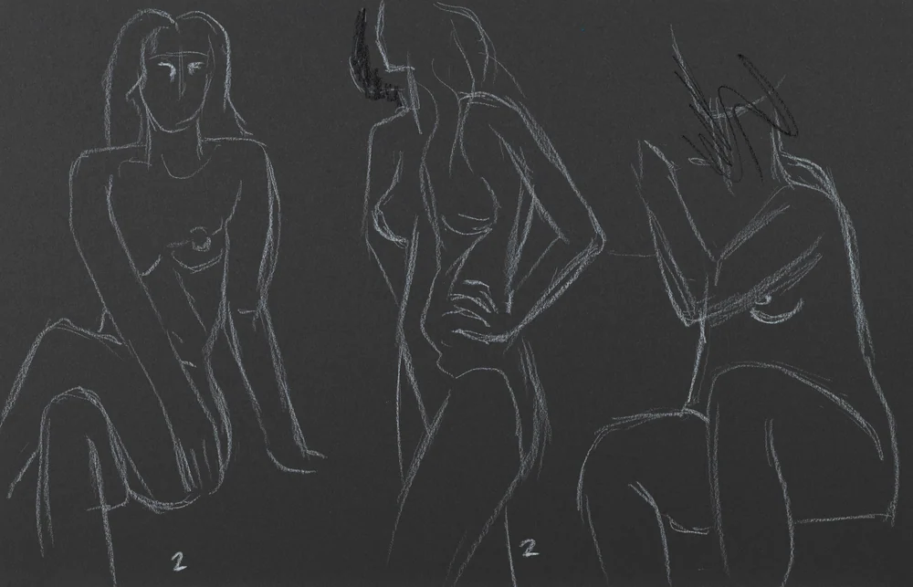 Gesture sheet, 3 poses by Riley Adamson