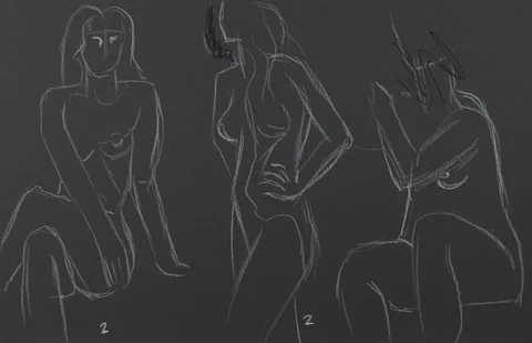Gesture sheet, 3 poses by Riley Adamson