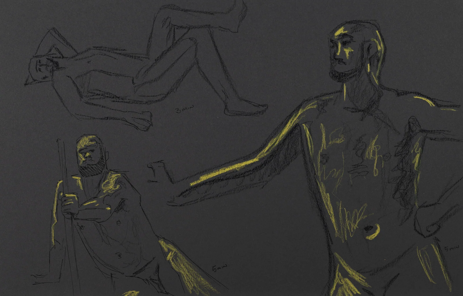 Gesture sheet, 3 poses by Riley Adamson