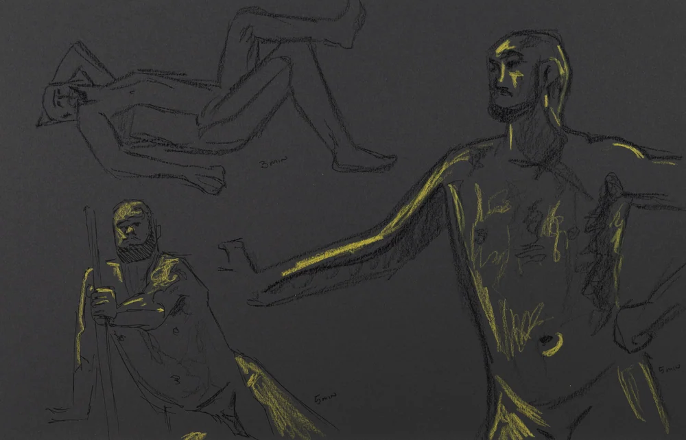 Gesture sheet, 3 poses by Riley Adamson