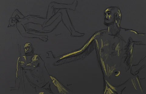 Gesture sheet, 3 poses by Riley Adamson