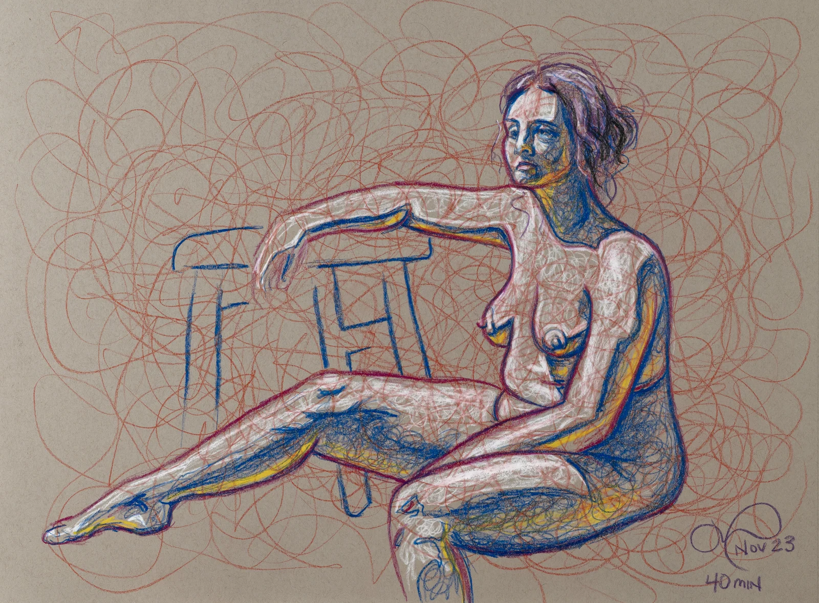 Seated figure, front view by Riley Adamson