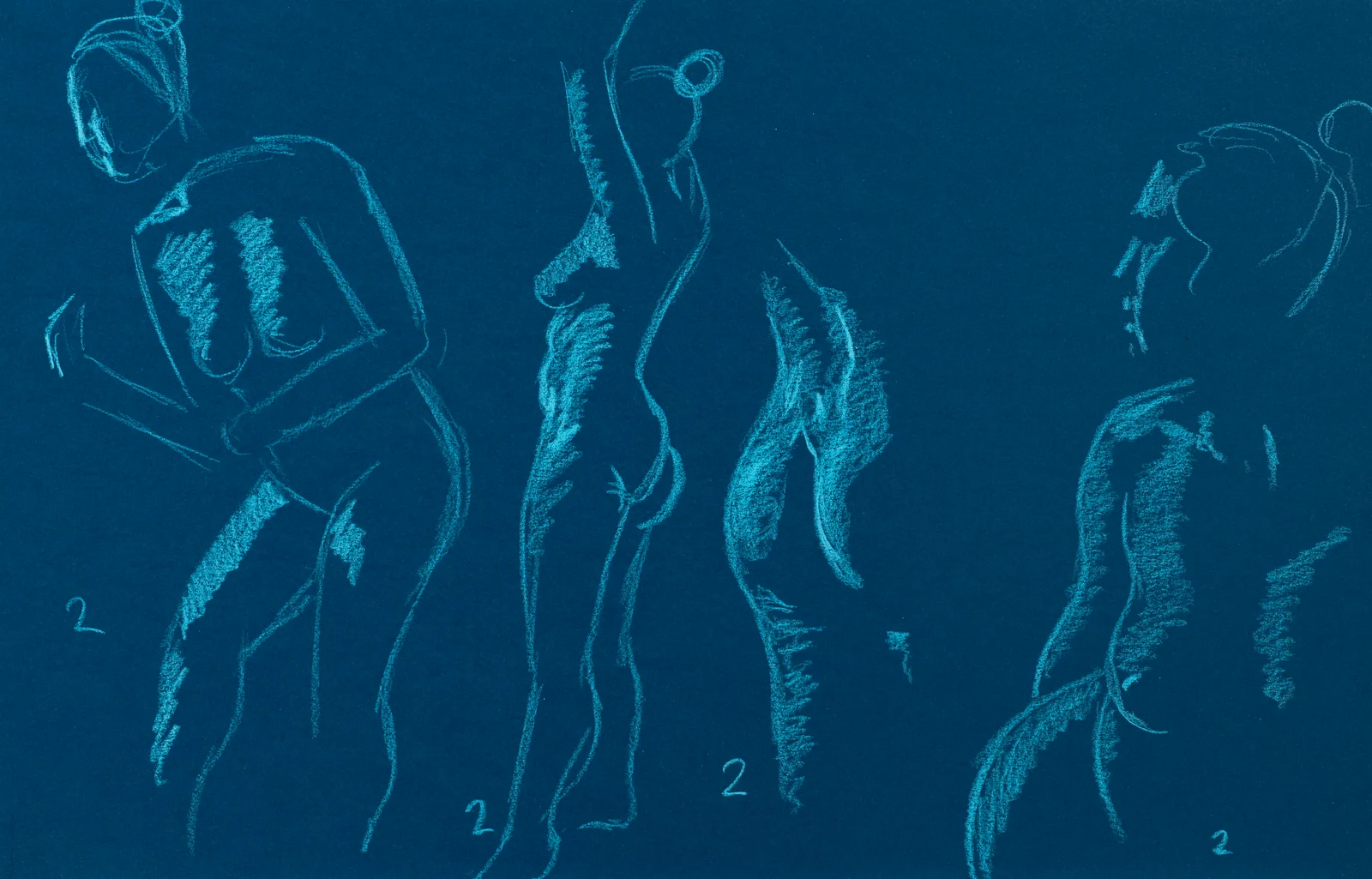 Gesture sheet, 5 poses by Riley Adamson