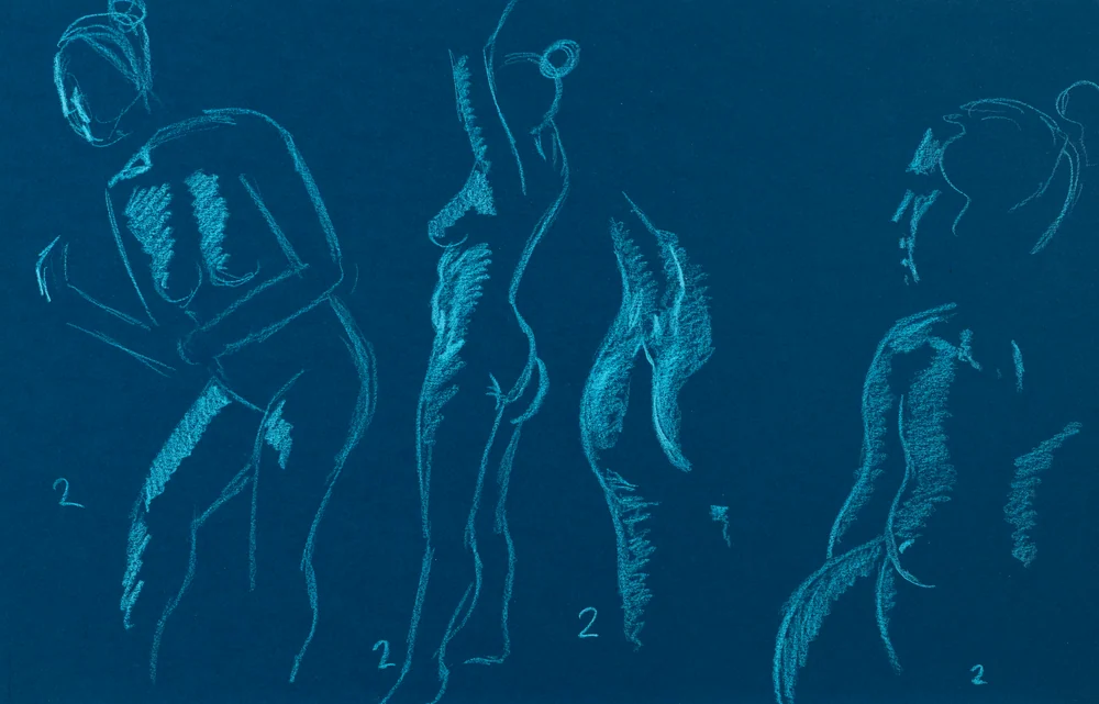 Gesture sheet, 5 poses by Riley Adamson