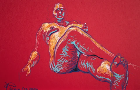 Seated figure, from-below view by Riley Adamson