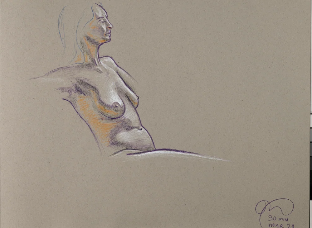 Seated figure, side view by Riley Adamson