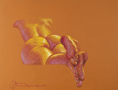 Lying-prone figure, from-below view by Riley Adamson
