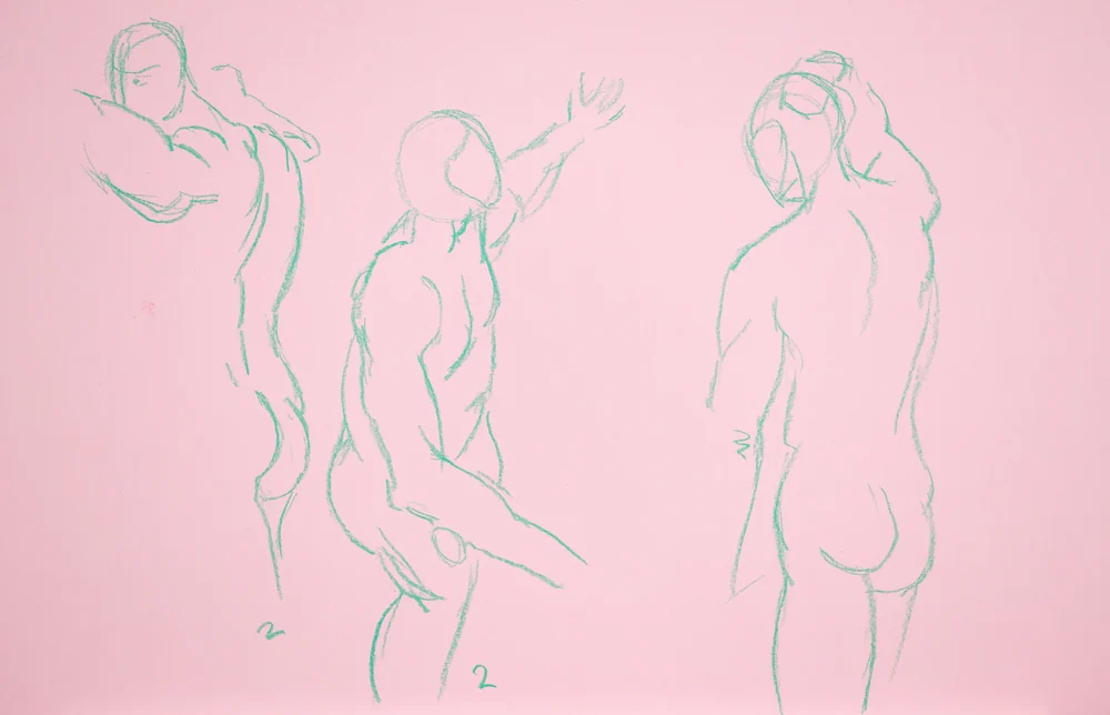 Gesture sheet, 3 poses by Riley Adamson