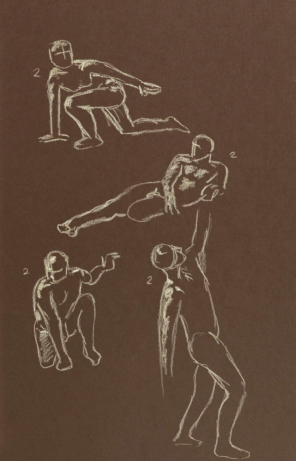 Gesture sheet, 4 poses by Riley Adamson