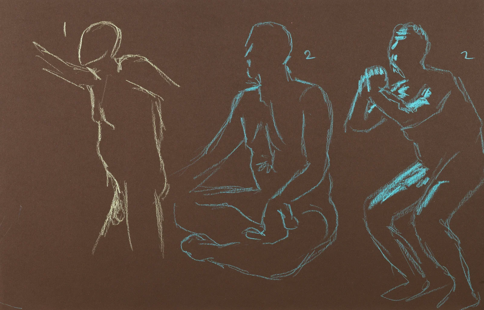 Gesture sheet, 3 poses by Riley Adamson