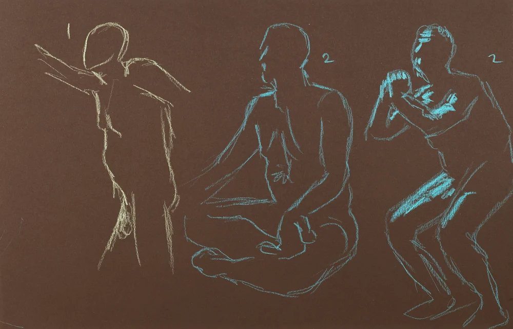 Gesture sheet, 3 poses by Riley Adamson