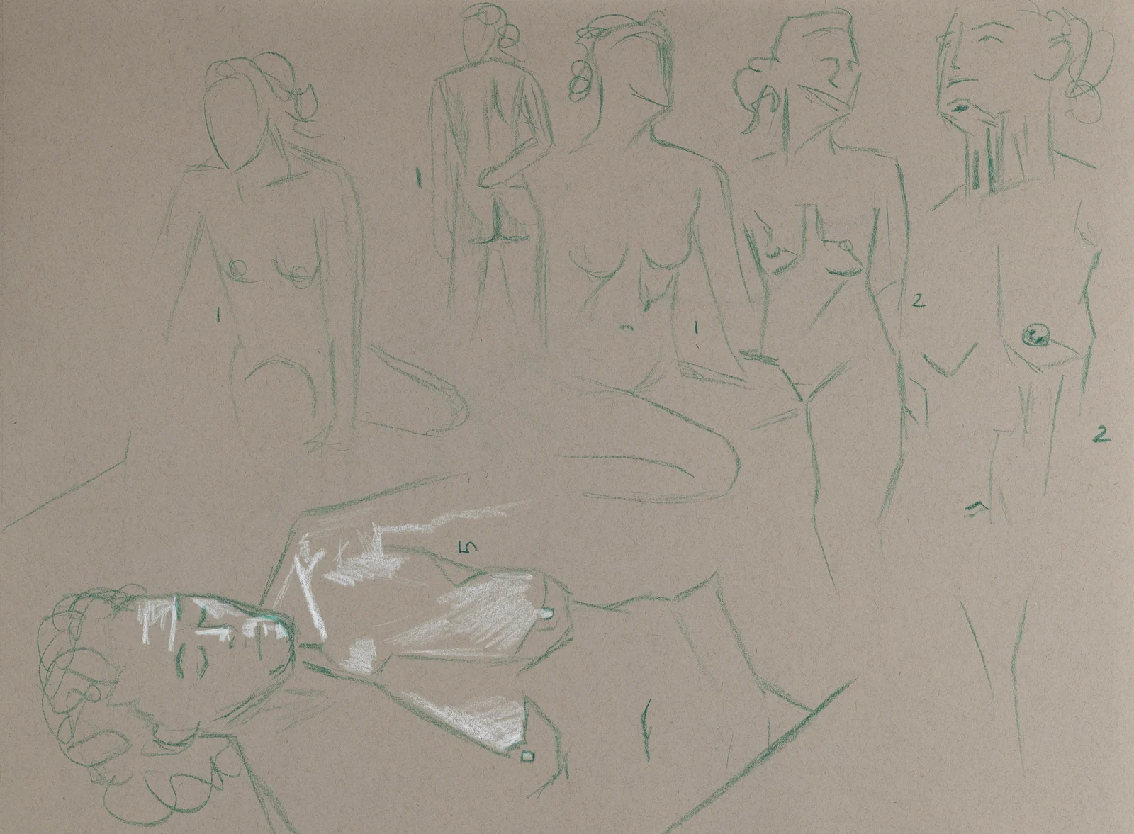 Gesture sheet, 7 poses by Riley Adamson