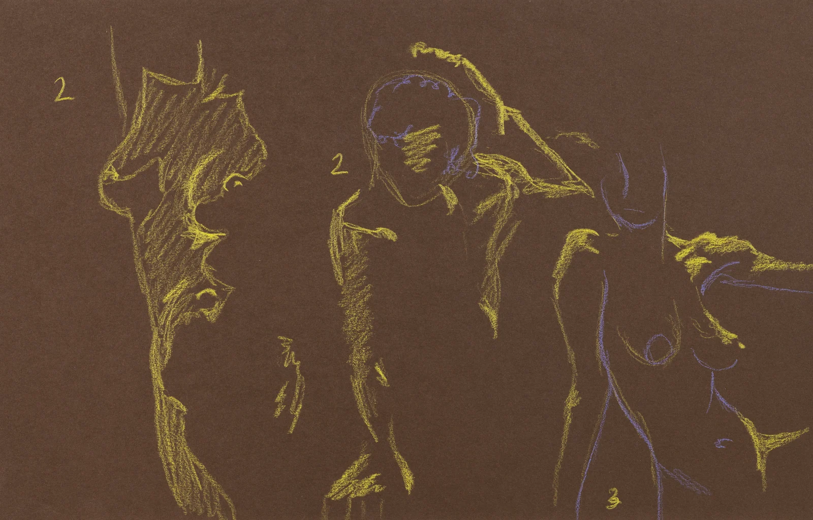 Gesture sheet, 3 poses by Riley Adamson