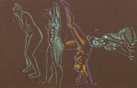 Gesture sheet, 4 poses by Riley Adamson