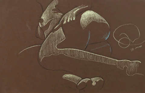 Figure drawing, from-below view by Riley Adamson