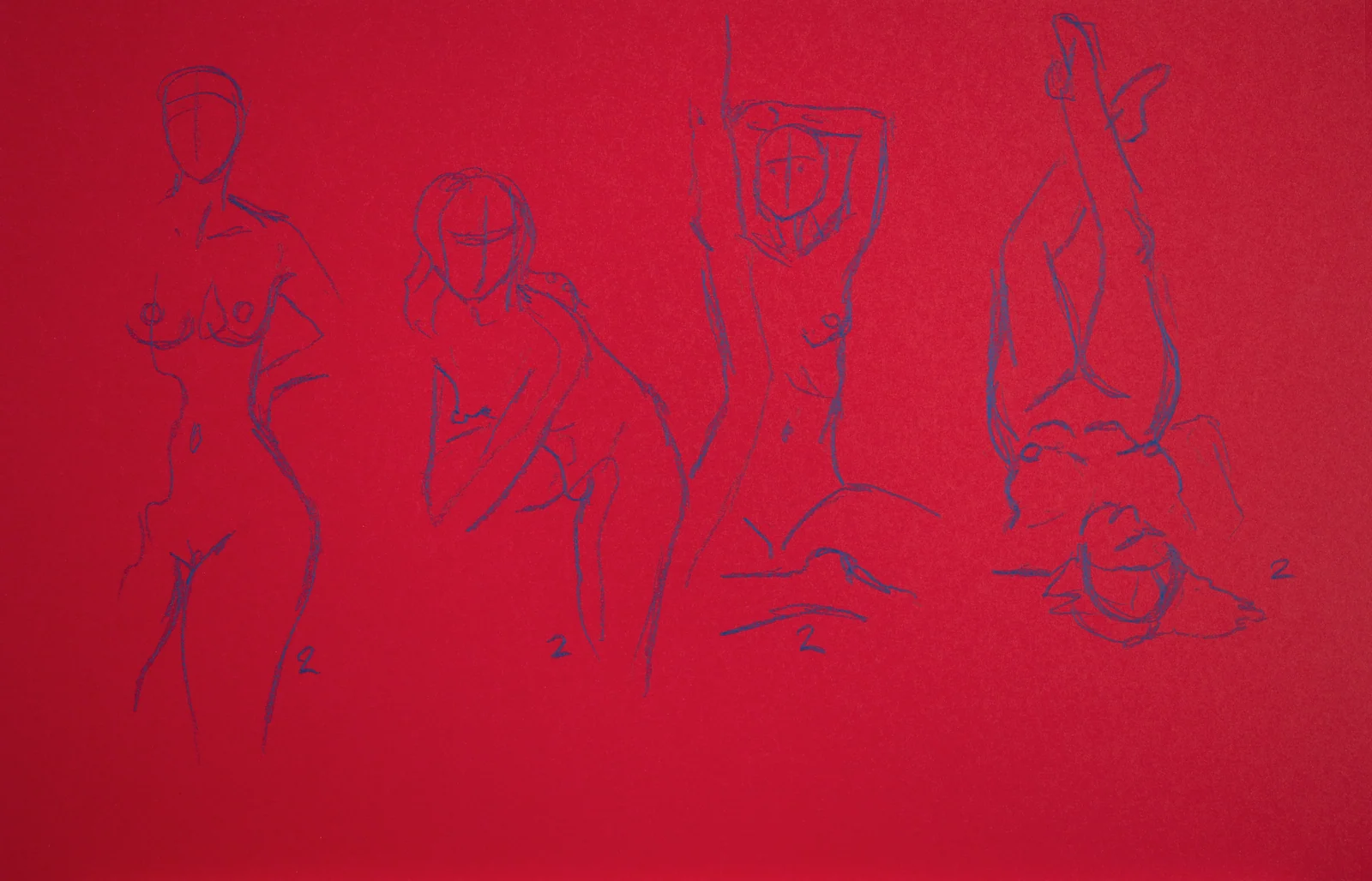 Gesture sheet, 4 poses by Riley Adamson