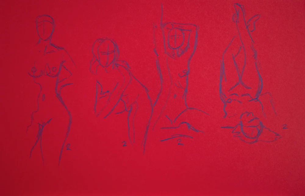 Gesture sheet, 4 poses by Riley Adamson
