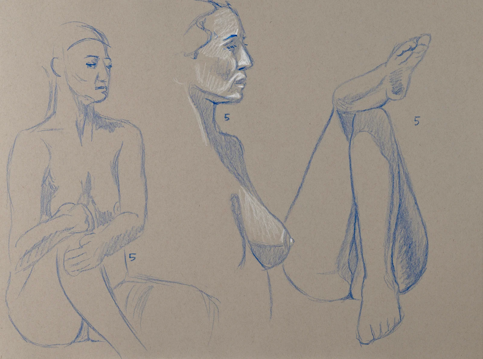 Gesture sheet, 3 poses by Riley Adamson