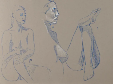 Gesture sheet, 3 poses by Riley Adamson