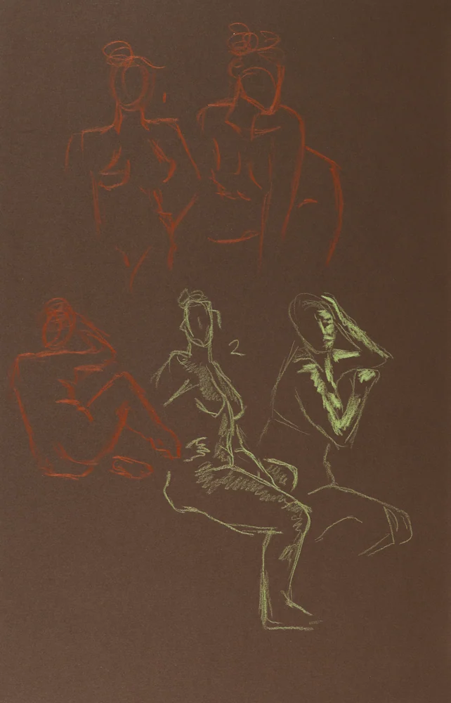 Gesture sheet, 5 poses by Riley Adamson