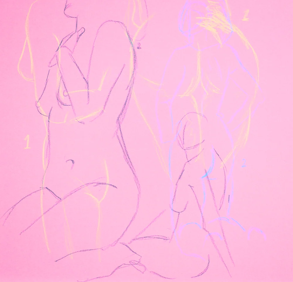 Gesture sheet, 3 poses by Riley Adamson