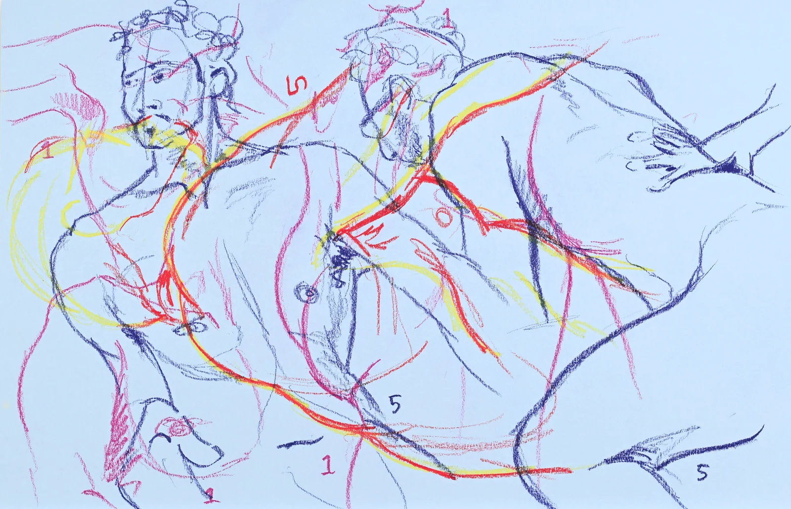 Gesture sheet, 5 poses by Riley Adamson