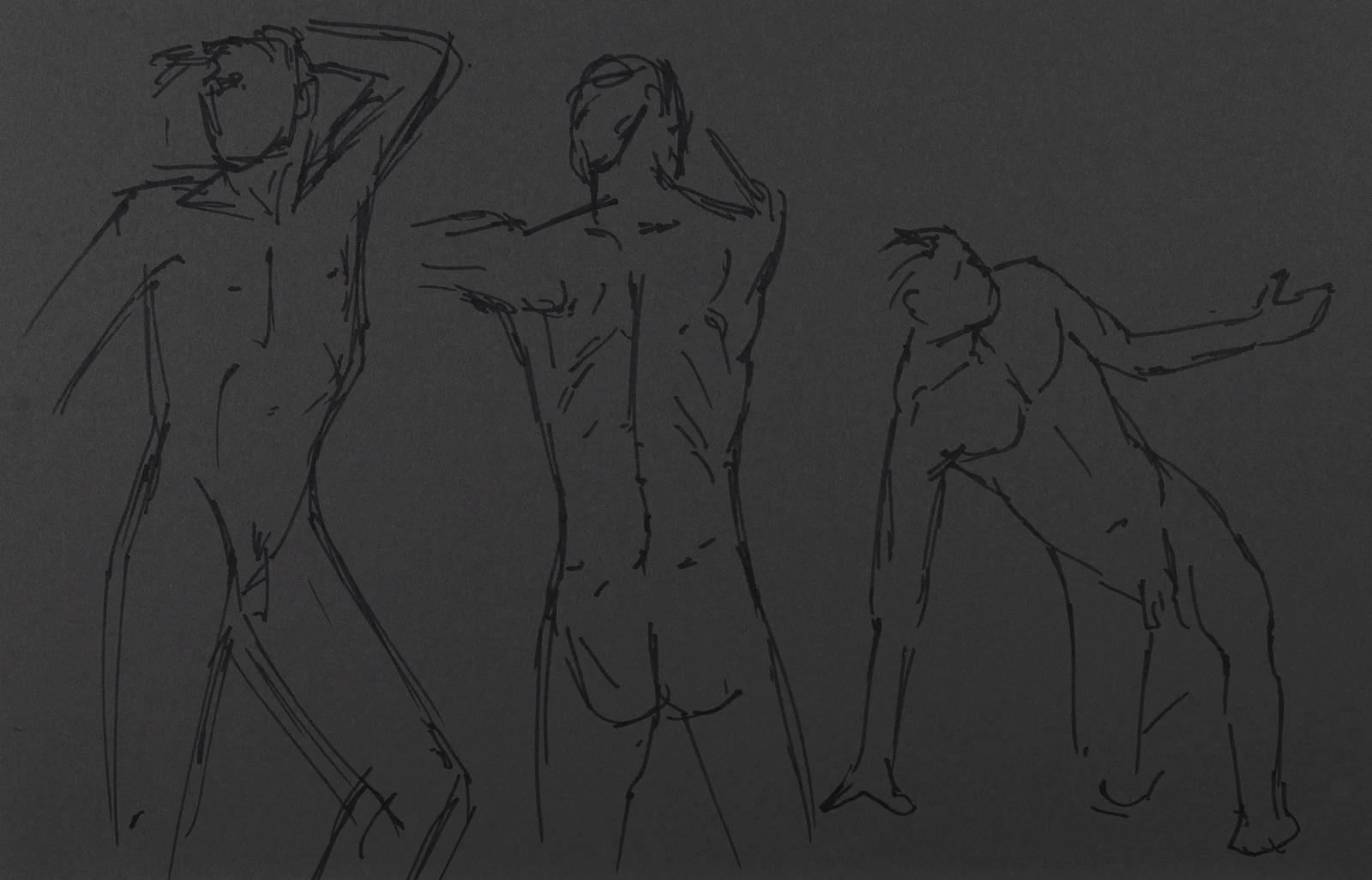 Gesture sheet, 3 poses by Riley Adamson
