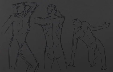 Gesture sheet, 3 poses by Riley Adamson
