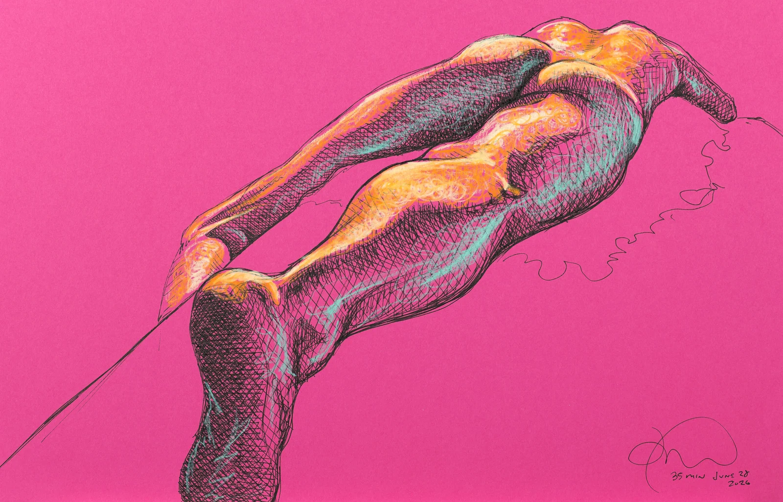 Lying-prone figure, from-below view by Riley Adamson