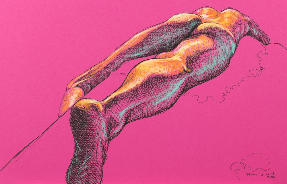 Lying-prone figure, from-below view by Riley Adamson
